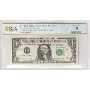 $1 2013 Green seal. Small Size $1 Federal Reserve Notes 3001-D (2)