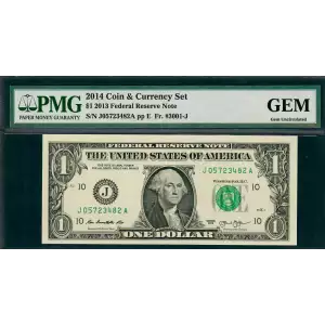 $1 2013 Green seal. Small Size $1 Federal Reserve Notes 3001-J