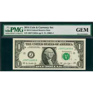 $1 2013 Green seal. Small Size $1 Federal Reserve Notes 3001-J