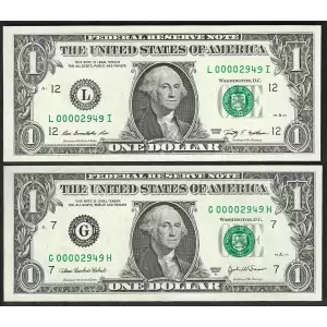 $1 FRN Matched Four Digit Serial Number Pair Ch CU- Gem