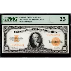 $10 1922 Gold Gold Certificates 1173