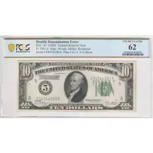 $10 1928-A. Green Seal Small Size $10 Federal Reserve Notes 2001-E (2)