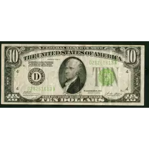 $10 1928-B. Exists with both light and dark Green seals Small Size $10 Federal Reserve Notes 2002-D