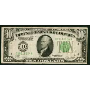 $10 1928-B. Exists with both light and dark Green seals Small Size $10 Federal Reserve Notes 2002-D (2)