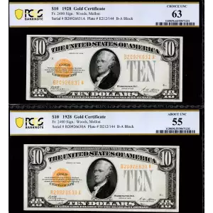 $10 1928 Gold Seal Small Size Gold Certificates 2400