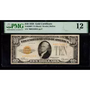 $10 1928 gold seal. Small Size Gold Certificates 2400*