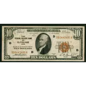 $10 1929 brown seal Small Federal Reserve Bank Notes 1860-D