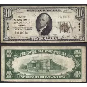 $10 1929 small brown seal. Small National Bank Notes 1801-1