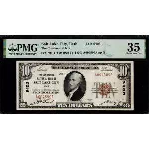 $10 1929 small brown seal. Small National Bank Notes 1801-1