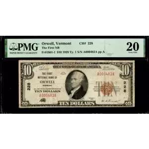 $10 1929 small brown seal. Small National Bank Notes 1801-1