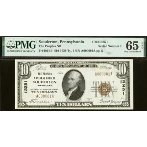 $10 1929 small brown seal. Small National Bank Notes 1801-1