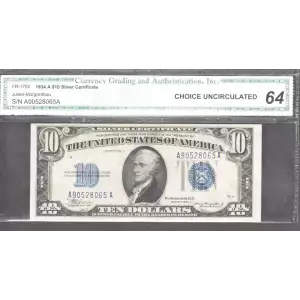 $10 1934-A blue seal. Small Silver Certificates 1702