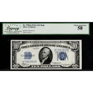 $10 1934-A blue seal. Small Silver Certificates 1702m