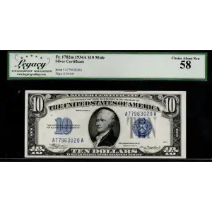 $10 1934-A blue seal. Small Silver Certificates 1702m