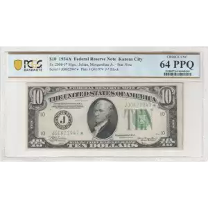 $10 1934-A.  Small Size $10 Federal Reserve Notes 2006-J*