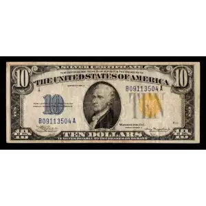 $10 1934-A yellow seal Emergency Notes Issued During WW2 2309 (2)