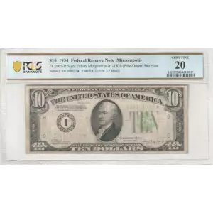 $10 1934 blue-Green seal. Small Size $10 Federal Reserve Notes 2005-I* (2)