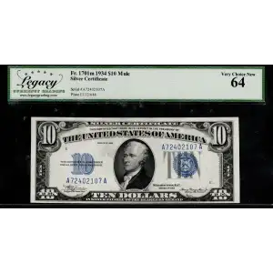 $10 1934 blue seal. Small Silver Certificates 1701m