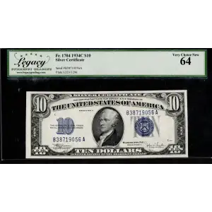 $10 1934-C blue seal. Small Silver Certificates 1704