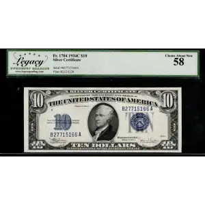 $10 1934-C blue seal. Small Silver Certificates 1704