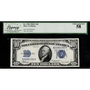 $10 1934-C blue seal. Small Silver Certificates 1704 (2)