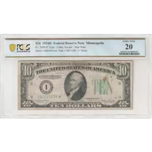 $10 1934-D.  Small Size $10 Federal Reserve Notes 2009-I*