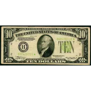 $10 1934 Exists with both light and dark Green seals Small Size $10 Federal Reserve Notes 2004-B*