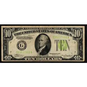 $10 1934 Exists with both light and dark Green seals Small Size $10 Federal Reserve Notes 2004-G (2)