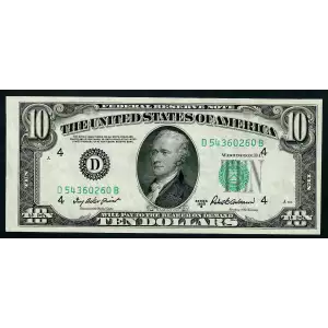 $10 1950-B.  Small Size $10 Federal Reserve Notes 2012-D