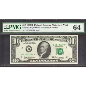 $10 1969-B. Treasury seal. Small Size $10 Federal Reserve Notes 2020-B*