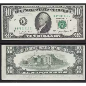 $10 1977-A. Treasury seal. Small Size $10 Federal Reserve Notes 2024-B