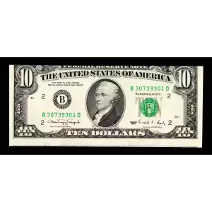 $10 1990 Treasury seal. Small Size $10 Federal Reserve Notes 2029-B