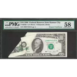 $10 1990 Treasury seal. Small Size $10 Federal Reserve Notes 2029-J