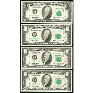 $10 1995 Treasury seal. Small Size $10 Federal Reserve Notes 2031-F