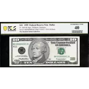 $10 1999 Treasury seal. Small Size $10 Federal Reserve Notes 2034-K