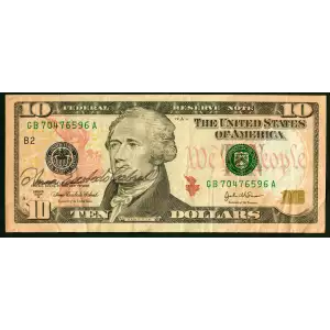 $10 2004-A. Treasury seal. Small Size $10 Federal Reserve Notes 2039-B