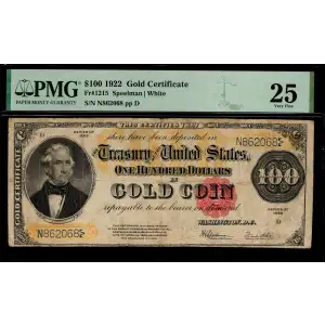 $100 1922 Small Red Gold Certificates 1215