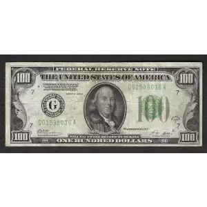 $100 1928-A.  Small Size $100 Federal Reserve Notes 2151-G