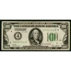 $100 1928  Small Size $100 Federal Reserve Notes 2150-D