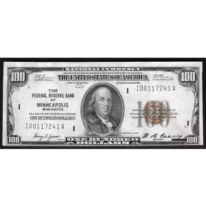 $100 1929 brown seal Small Federal Reserve Bank Notes 1890-I