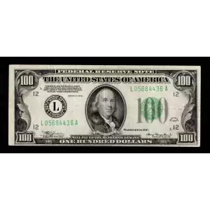 $100 1934 light Green seal. Small Size $100 Federal Reserve Notes 2152-L (2)