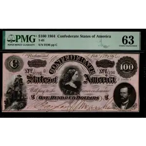 $100   Issues of the Confederate States of America CS-65