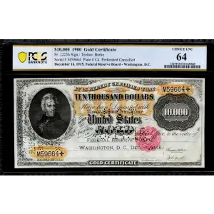 $10,000 1900 Small Red Gold Certificates 1225h