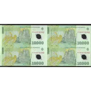 10000 Lei 2000-2001, 2000-2004 Polymer Issue c. Uncut sheet of 4 (5000 sheets) Romania 112