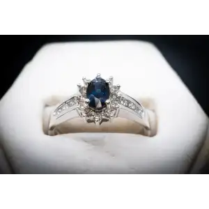 10k White Gold .30 CTW Natural Diamond and Natural Sapphire Ring September Birthstone