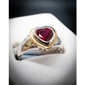 10k White Gold Ring with Created Ruby Heart and Natural Diamonds .12CTW (5)