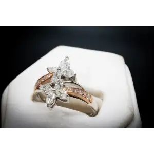 14k White Gold and Rose Gold Flower Diamond Ring  .75 CTW