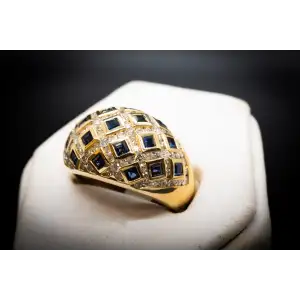 14k Yellow Gold 1.02 CTW  Natural Diamonds and Blue Sapphire Ring Mens Man's