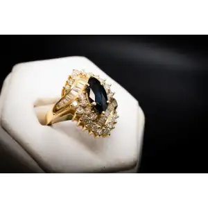 14k Yellow Gold  .41 CTW Natural Diamond and 1.0 Carat Natural Blue Sapphire Ring September Birthstone