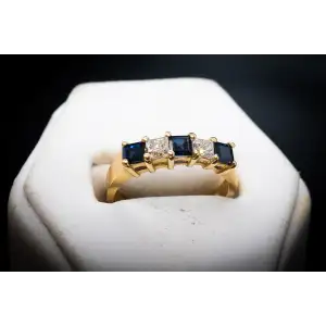 14k Yellow Gold .41 CTW Natural Diamond + Natural Sapphire Band September Birthstone